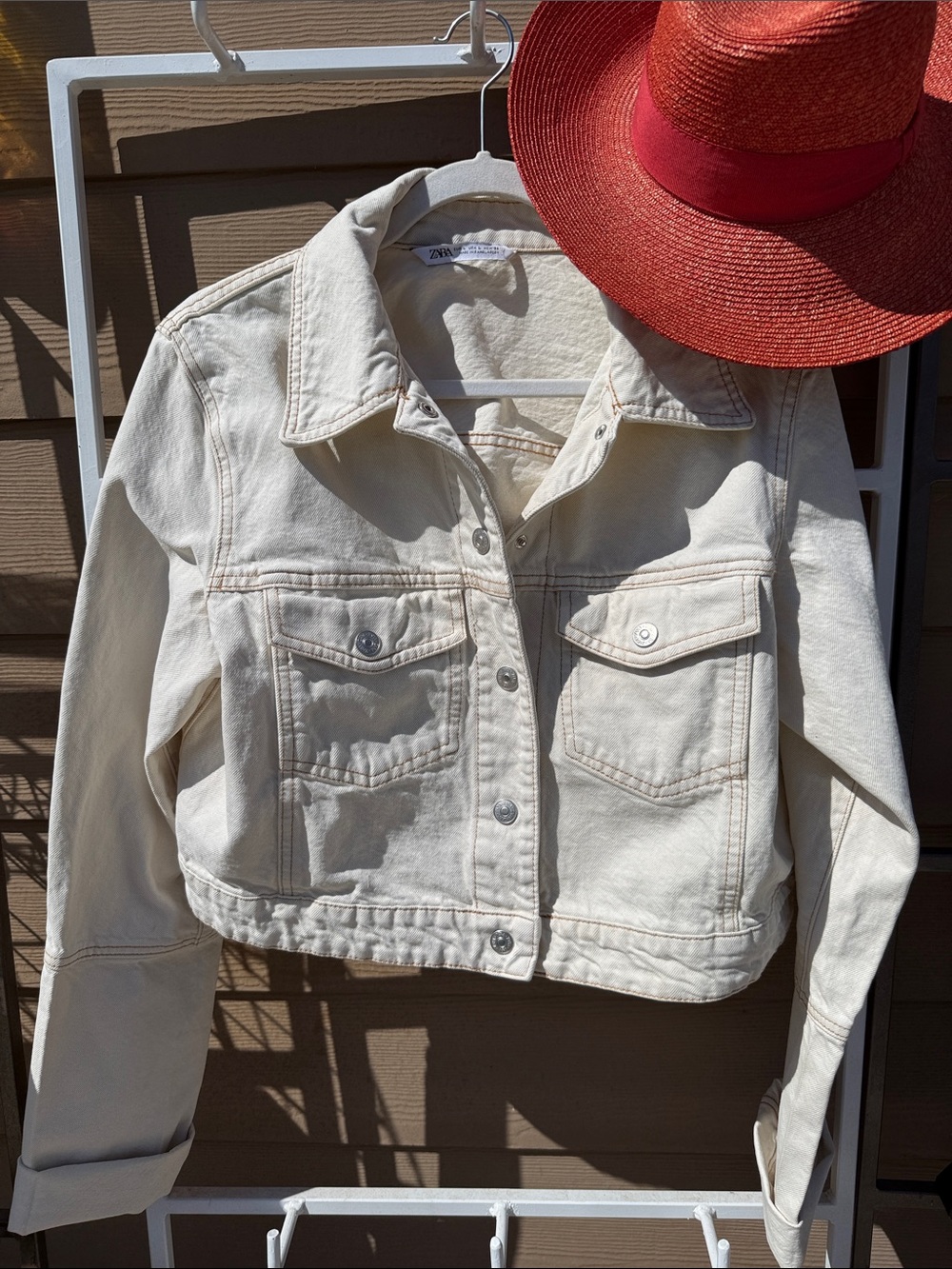 Zara New Jean Cream Off-White Denim Jacket - Women's Button-Front Trucker L